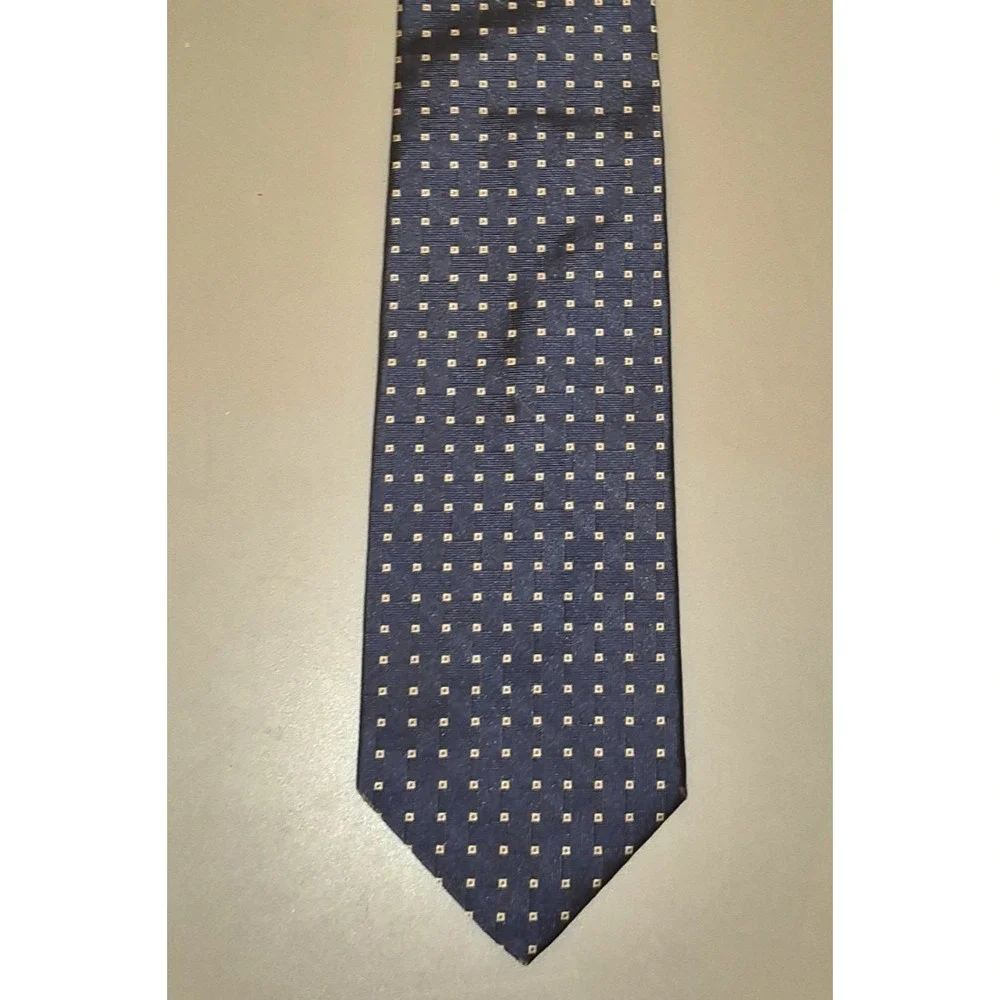 Brooks Brothers Makers Mens Silk Tie Navy Silver Red Squares Made in USA 57